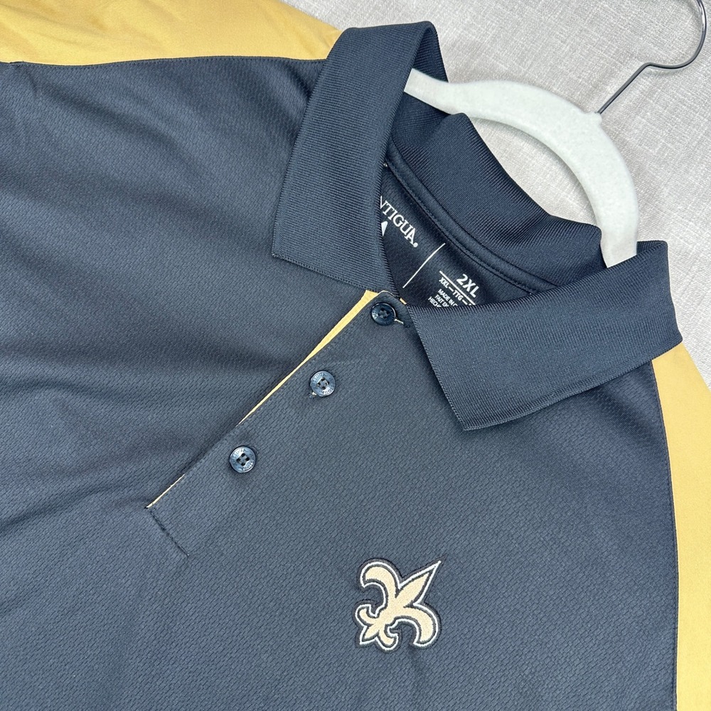 Antigua New Orleans Saints Polo‎ Mens 2XL Black Gold NFL Embroidered Performance